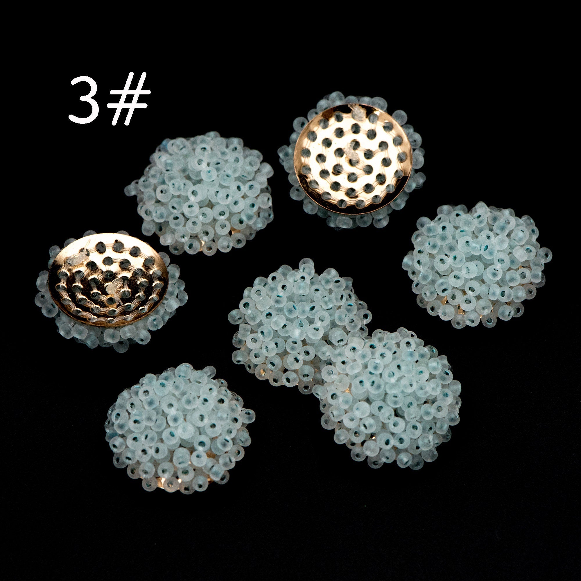 4pcs Seed Glass Beads Cluster 19x9mm, Handmade Beaded Flower Cabochon (FB-054)